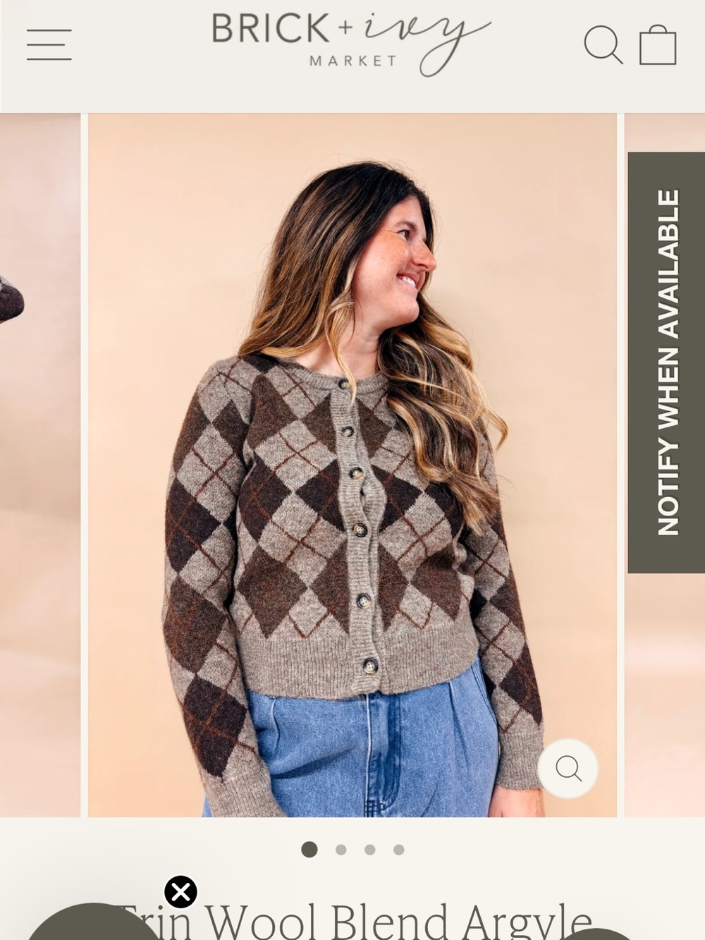 BE COOL Taupe and Dark Brown Argyle Button-Up Cardigan